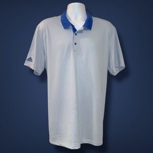 Adidas Golf Polo Shirt XL Blue White Striped ClimaLite Performance Stretch